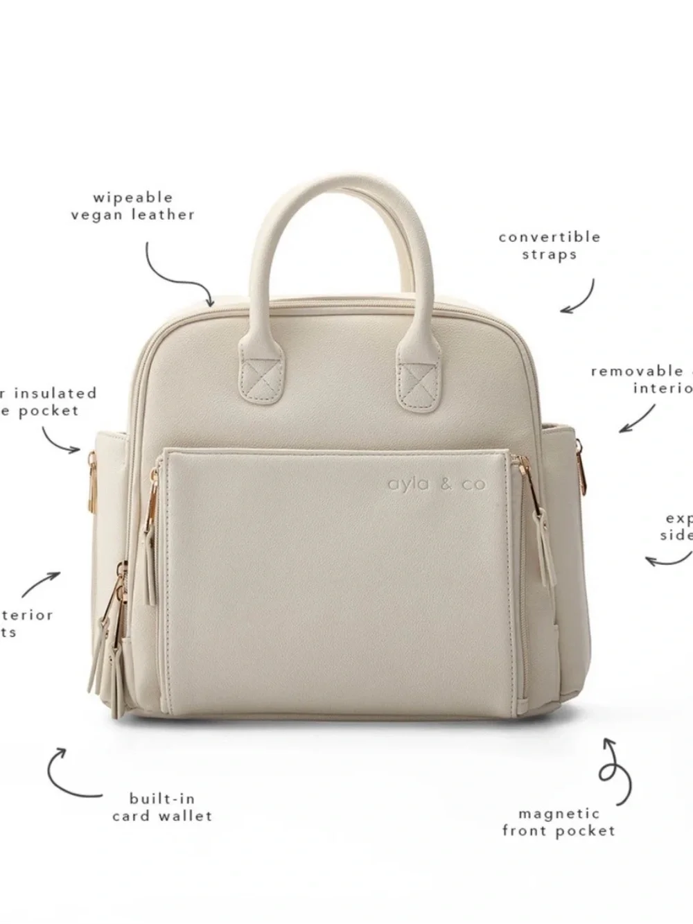 Ayla & Co Cream Structured Tote Bag with Front Pocket